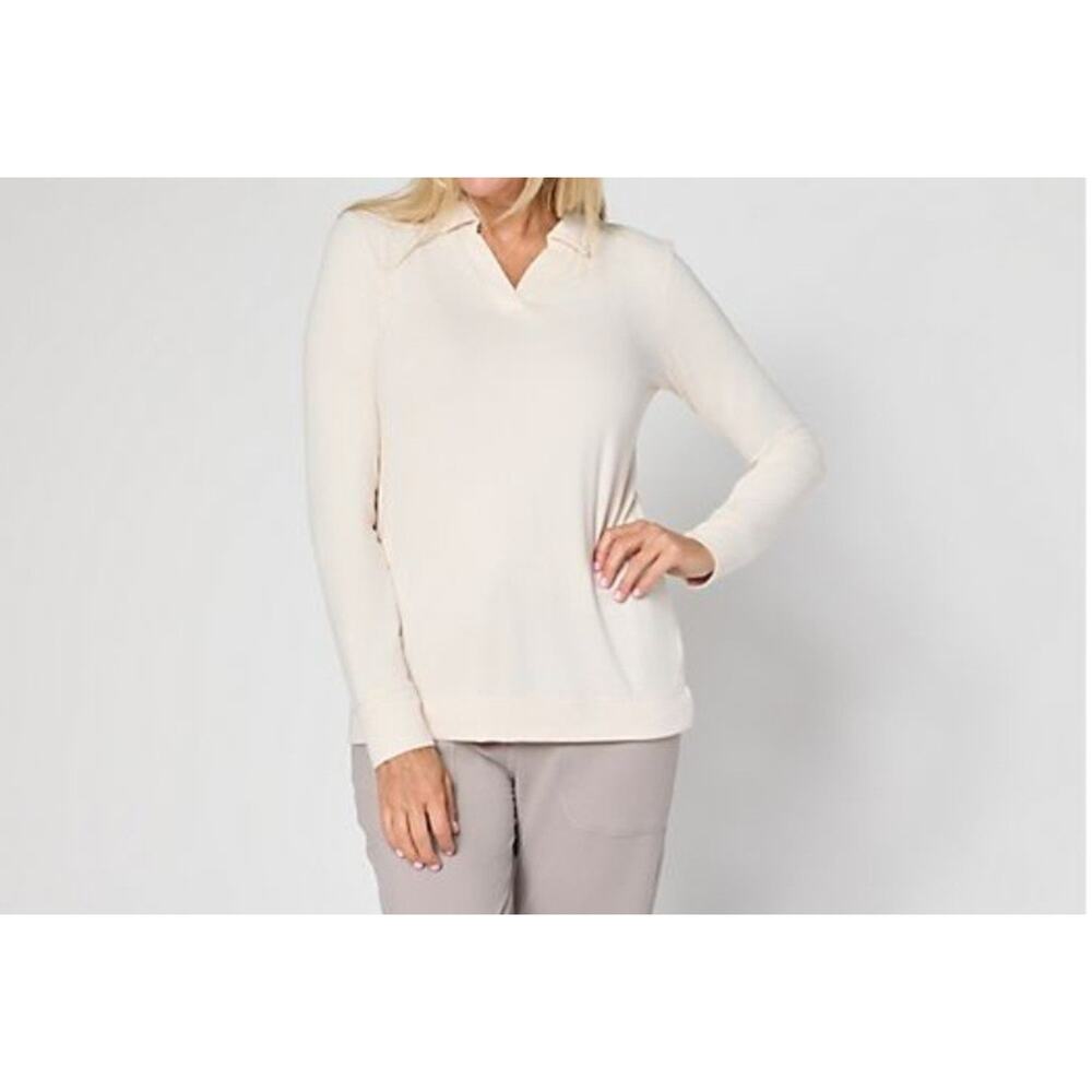 Cuddl Duds Size XL French Vanilla Cream Soft Collared Pullover Top A698462 NWOT